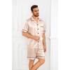 image:imageSWOMOG Silk Satin Pajamas Sets for Men Short Sleeve 2 Piece Button Down Sleepwear Mens Loungewear Sets with PocketsChampagne
