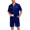 image:imageSWOMOG Silk Satin Pajamas Sets for Men Short Sleeve 2 Piece Button Down Sleepwear Mens Loungewear Sets with PocketsDeep Navy Blue
