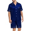 image:imageSWOMOG Silk Satin Pajamas Sets for Men Short Sleeve 2 Piece Button Down Sleepwear Mens Loungewear Sets with PocketsDeep Navy Blue