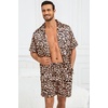image:imageSWOMOG Silk Satin Pajamas Sets for Men Short Sleeve 2 Piece Button Down Sleepwear Mens Loungewear Sets with PocketsLeopard Print