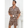 image:imageSWOMOG Silk Satin Pajamas Sets for Men Short Sleeve 2 Piece Button Down Sleepwear Mens Loungewear Sets with PocketsLeopard Print