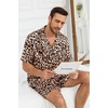 image:imageSWOMOG Silk Satin Pajamas Sets for Men Short Sleeve 2 Piece Button Down Sleepwear Mens Loungewear Sets with PocketsLeopard Print