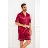 image:imageSWOMOG Silk Satin Pajamas Sets for Men Short Sleeve 2 Piece Button Down Sleepwear Mens Loungewear Sets with PocketsRed