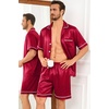 image:imageSWOMOG Silk Satin Pajamas Sets for Men Short Sleeve 2 Piece Button Down Sleepwear Mens Loungewear Sets with PocketsRed