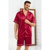 image:imageSWOMOG Silk Satin Pajamas Sets for Men Short Sleeve 2 Piece Button Down Sleepwear Mens Loungewear Sets with PocketsRed
