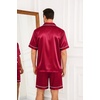 image:imageSWOMOG Silk Satin Pajamas Sets for Men Short Sleeve 2 Piece Button Down Sleepwear Mens Loungewear Sets with PocketsRed