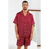 image:imageSWOMOG Silk Satin Pajamas Sets for Men Short Sleeve 2 Piece Button Down Sleepwear Mens Loungewear Sets with PocketsRed Floral
