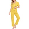 image:imageSWOMOG Women Pajama Sets TwoPiece Nightwear Short Sleeve Sleepwear Button Down Pj Lounge Sets with Long PantsPale Yellow