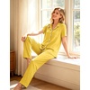 image:imageSWOMOG Women Pajama Sets TwoPiece Nightwear Short Sleeve Sleepwear Button Down Pj Lounge Sets with Long PantsPale Yellow