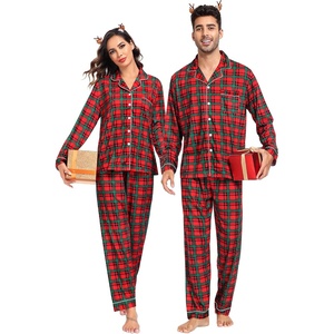 image:imageSWOMOG Family Christmas Pajamas Set Women amp Men Long Sleeve Sleepwear Party Pj Sets ButtonDown Loungewear Set Women Red Green Grid Small