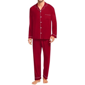 image:imageSWOMOG Men Pajamas Set Comfy Modal Pjs Button Down Sleepwear 2 Piece Long Sleeve Lounge Set Soft Nightwear with PocketsDeep Wine Red