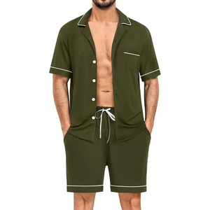 image:imageSWOMOG Mens Pajama Sets Short Sleeve Sleepwear Button Down Loungewear Soft Modal Lounge Pjs with Pockets SXXLArmy Green
