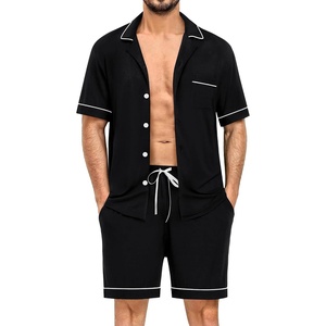 image:imageSWOMOG Mens Pajama Sets Short Sleeve Sleepwear Button Down Loungewear Soft Modal Lounge Pjs with Pockets SXXLBlack