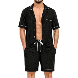 image:imageSWOMOG Mens Pajama Sets Short Sleeve Sleepwear Button Down Loungewear Soft Modal Lounge Pjs with Pockets SXXLBlack Grey