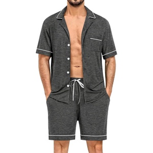 image:imageSWOMOG Mens Pajama Sets Short Sleeve Sleepwear Button Down Loungewear Soft Modal Lounge Pjs with Pockets SXXLDark Grey