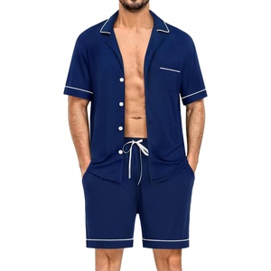 image:imageSWOMOG Mens Pajama Sets Short Sleeve Sleepwear Button Down Loungewear Soft Modal Lounge Pjs with Pockets SXXLNavy Blue