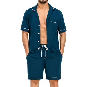 image:imageSWOMOG Mens Pajama Sets Short Sleeve Sleepwear Button Down Loungewear Soft Modal Lounge Pjs with Pockets SXXLOxford Blue