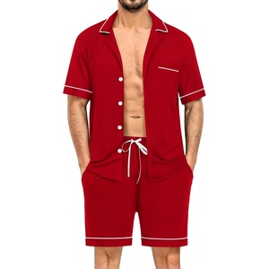 image:imageSWOMOG Mens Pajama Sets Short Sleeve Sleepwear Button Down Loungewear Soft Modal Lounge Pjs with Pockets SXXLRed