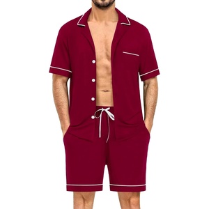 image:imageSWOMOG Mens Pajama Sets Short Sleeve Sleepwear Button Down Loungewear Soft Modal Lounge Pjs with Pockets SXXLWine Red
