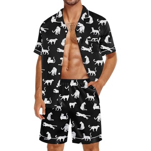 image:imageSWOMOG Silk Satin Pajamas Sets for Men Short Sleeve 2 Piece Button Down Sleepwear Mens Loungewear Sets with PocketsWhite Leopard