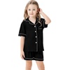 image:imageSWOMOG Unisex Girls Boys Soft Pajamas Set ButtonDown PJs Short Sleeve Sleepwear Toddler Cute Lounge Sets Black