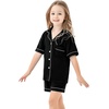image:imageSWOMOG Unisex Girls Boys Soft Pajamas Set ButtonDown PJs Short Sleeve Sleepwear Toddler Cute Lounge Sets Black