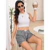 image:imageSWOMOG Womens Boxer Shorts Cotton Pajamas Ruffle Gingham Shorts Summer Casual Lounge Sleep Bottoms Pockets 2026 TrendyBlack White Plaid
