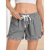 image:imageSWOMOG Womens Boxer Shorts Cotton Pajamas Ruffle Gingham Shorts Summer Casual Lounge Sleep Bottoms Pockets 2026 TrendyBlack White Plaid