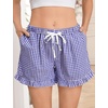 image:imageSWOMOG Womens Boxer Shorts Cotton Pajamas Ruffle Gingham Shorts Summer Casual Lounge Sleep Bottoms Pockets 2026 TrendyBlue White Plaid
