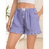 image:imageSWOMOG Womens Boxer Shorts Cotton Pajamas Ruffle Gingham Shorts Summer Casual Lounge Sleep Bottoms Pockets 2026 TrendyBlue White Plaid