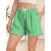 image:imageSWOMOG Womens Boxer Shorts Cotton Pajamas Ruffle Gingham Shorts Summer Casual Lounge Sleep Bottoms Pockets 2026 TrendyGreen White Plaid