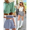 image:imageSWOMOG Womens Boxer Shorts Cotton Pajamas Ruffle Gingham Shorts Summer Casual Lounge Sleep Bottoms Pockets 2026 TrendyGreen White Plaid