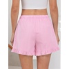 image:imageSWOMOG Womens Boxer Shorts Cotton Pajamas Ruffle Gingham Shorts Summer Casual Lounge Sleep Bottoms Pockets 2026 TrendyPink Striped