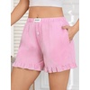image:imageSWOMOG Womens Boxer Shorts Cotton Pajamas Ruffle Gingham Shorts Summer Casual Lounge Sleep Bottoms Pockets 2026 TrendyPink Striped