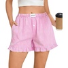 image:imageSWOMOG Womens Boxer Shorts Cotton Pajamas Ruffle Gingham Shorts Summer Casual Lounge Sleep Bottoms Pockets 2026 TrendyPink Striped
