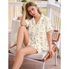 image:imageSWOMOG 100 Cotton Pajamas Set for Women 2PCS Short Sleeve Button Down Pjs Floral Print Summer Sleepwear Tops and PantsBear Cherry Stripe