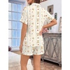 image:imageSWOMOG 100 Cotton Pajamas Set for Women 2PCS Short Sleeve Button Down Pjs Floral Print Summer Sleepwear Tops and PantsBear Cherry Stripe