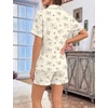 image:imageSWOMOG 100 Cotton Pajamas Set for Women 2PCS Short Sleeve Button Down Pjs Floral Print Summer Sleepwear Tops and PantsBlue Floral Branch