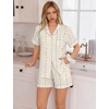 image:imageSWOMOG 100 Cotton Pajamas Set for Women 2PCS Short Sleeve Button Down Pjs Floral Print Summer Sleepwear Tops and PantsBlus Pink Stripe