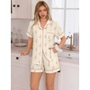 image:imageSWOMOG 100 Cotton Pajamas Set for Women 2PCS Short Sleeve Button Down Pjs Floral Print Summer Sleepwear Tops and PantsPink Rose Stripes