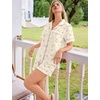 image:imageSWOMOG 100 Cotton Pajamas Set for Women 2PCS Short Sleeve Button Down Pjs Floral Print Summer Sleepwear Tops and PantsSmall Purple Flower