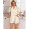 image:imageSWOMOG 100 Cotton Pajamas Set for Women 2PCS Short Sleeve Button Down Pjs Floral Print Summer Sleepwear Tops and PantsYellow Floral Stripes