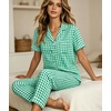 image:imageSWOMOG 100 Cotton Pajamas for Women Set 2PCS ButtonDown Lounge Pjs Short Sleeve Tops and LongPants with PocketGreen Plaid