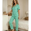 image:imageSWOMOG 100 Cotton Pajamas for Women Set 2PCS ButtonDown Lounge Pjs Short Sleeve Tops and LongPants with PocketGreen Plaid
