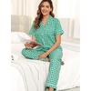 image:imageSWOMOG 100 Cotton Pajamas for Women Set 2PCS ButtonDown Lounge Pjs Short Sleeve Tops and LongPants with PocketGreen Plaid