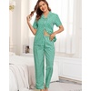 image:imageSWOMOG 100 Cotton Pajamas for Women Set 2PCS ButtonDown Lounge Pjs Short Sleeve Tops and LongPants with PocketGreen Plaid