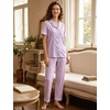 image:imageSWOMOG 100 Cotton Pajamas for Women Set 2PCS ButtonDown Lounge Pjs Short Sleeve Tops and LongPants with PocketPurplewhite Stripes