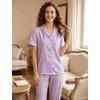 image:imageSWOMOG 100 Cotton Pajamas for Women Set 2PCS ButtonDown Lounge Pjs Short Sleeve Tops and LongPants with PocketPurplewhite Stripes