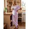 image:imageSWOMOG 100 Cotton Pajamas for Women Set 2PCS ButtonDown Lounge Pjs Short Sleeve Tops and LongPants with PocketPurplewhite Stripes