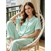 image:imageSWOMOG 100 Cotton Pajamas for Women Set 2PCS ButtonDown Lounge Pjs Short Sleeve Tops and LongPants with PocketSage Greenwhite Stripes